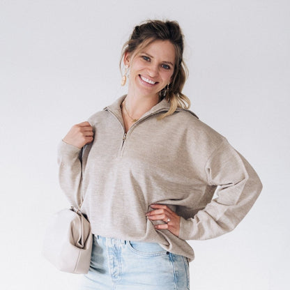 Quarter Zip Sweater Sand- Women
