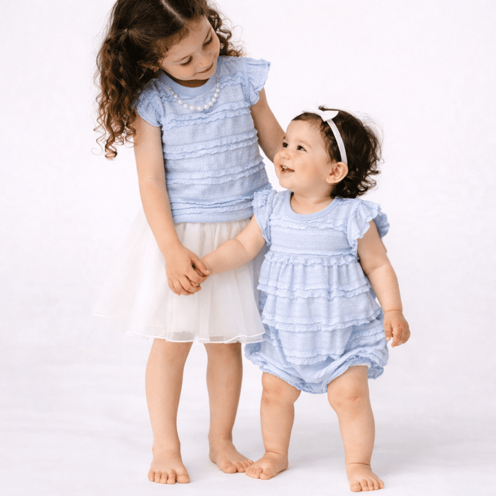 Ruffle Blue Pearl Onesie - Infant - HAHA MAMA Clothing