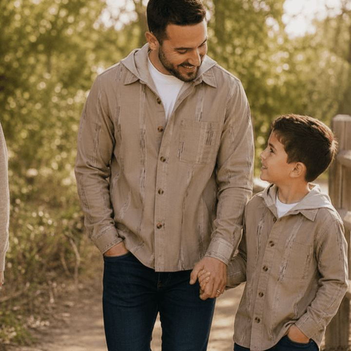 Hooded Gray Embroidered Daddy & Son Shirts - HAHA MAMA Clothing