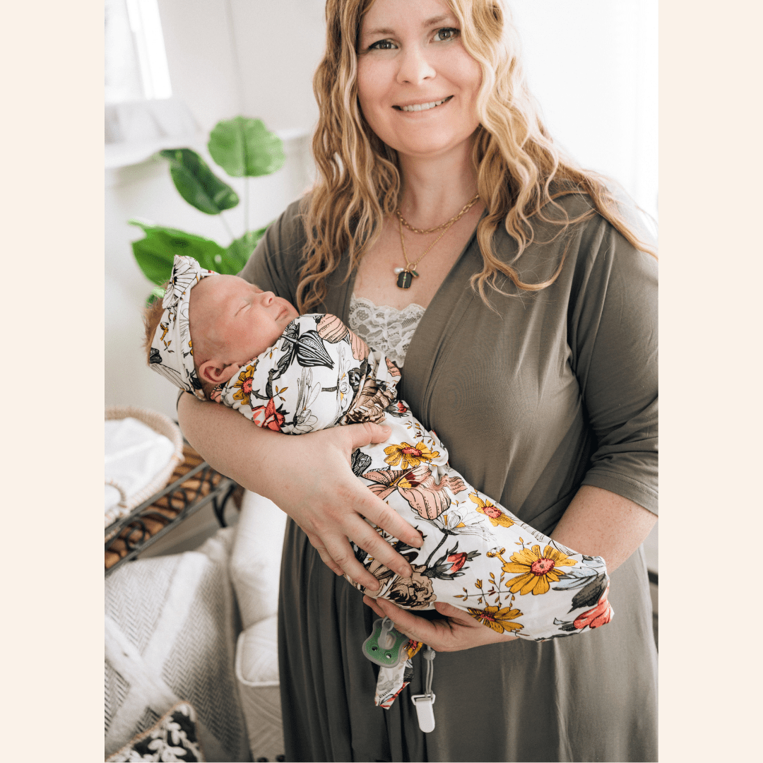 Sage Green Maternity Delivery Gown & Vintage Floral Swaddle - HAHA MAMA Clothing