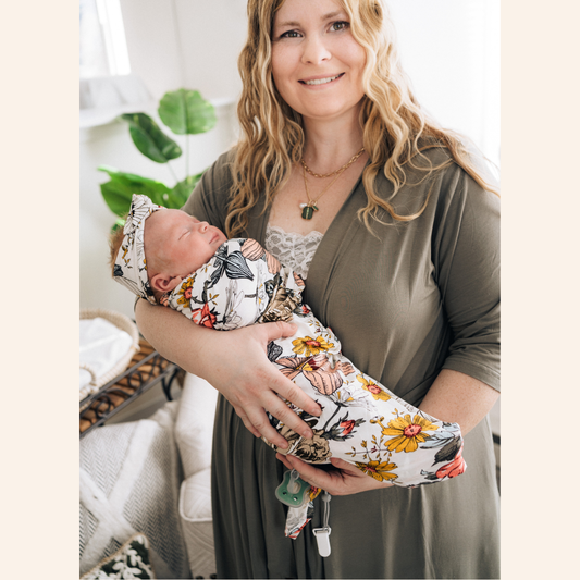 Sage Green Maternity Delivery Gown & Vintage Floral Swaddle