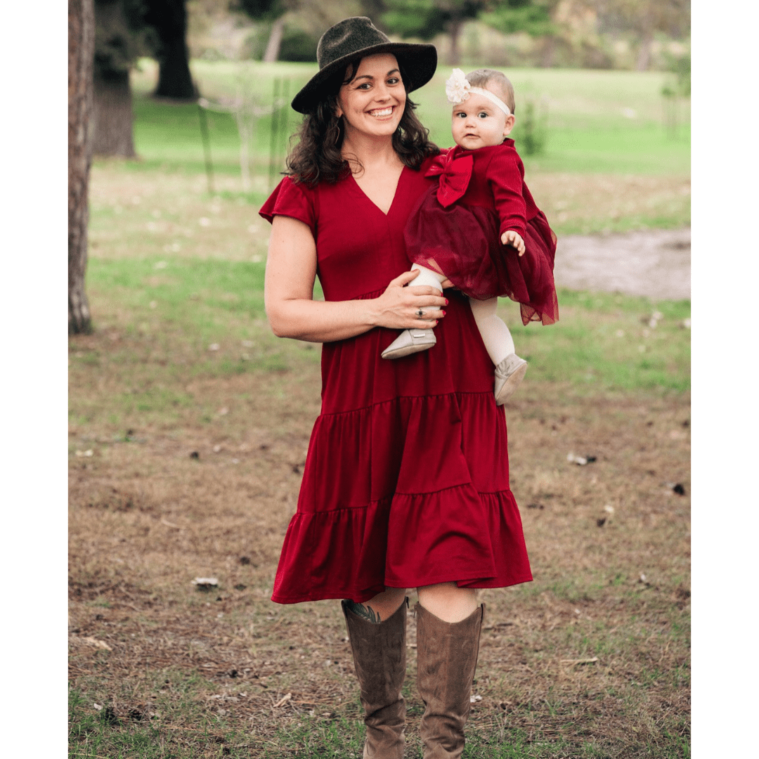 Scarlet Red Wine Knee-Length Dress - Women - HAHA MAMA Clothing