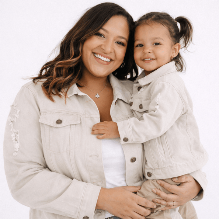 Khaki Distressed Denim Mommy & Me Jackets - HAHA MAMA Clothing