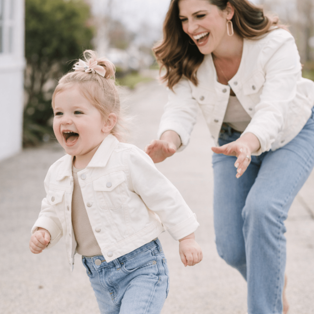 Ivory Cropped Denim Jacket - Child - HAHA MAMA Clothing