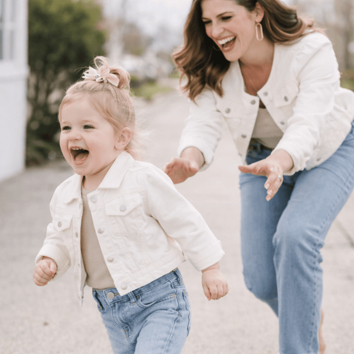 Ivory Cropped Denim Jacket - Child - HAHA MAMA Clothing