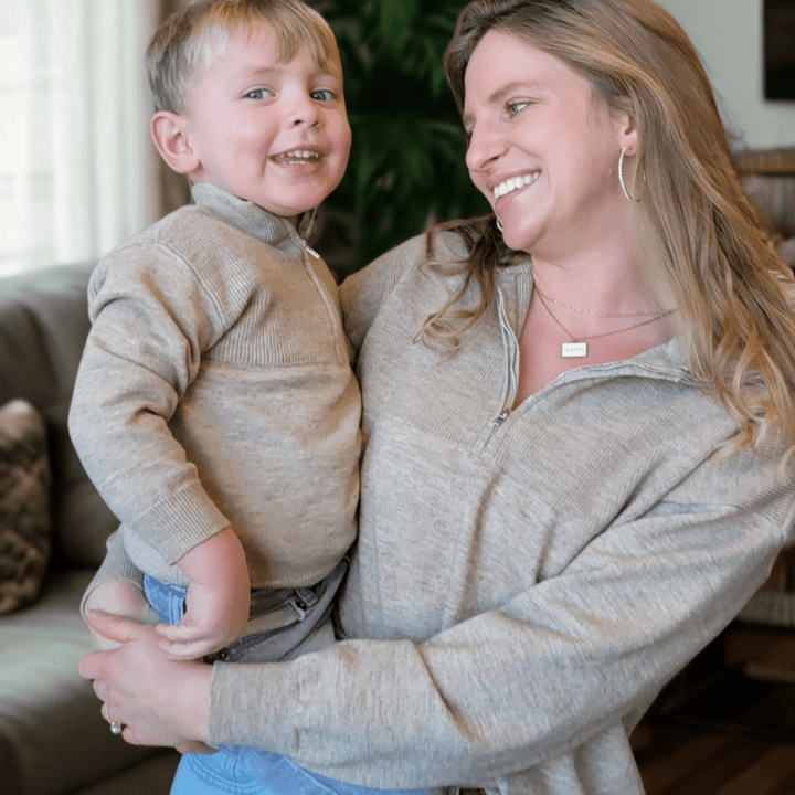 Quarter Zip Sweater Sand - Child - HAHA MAMA Clothing