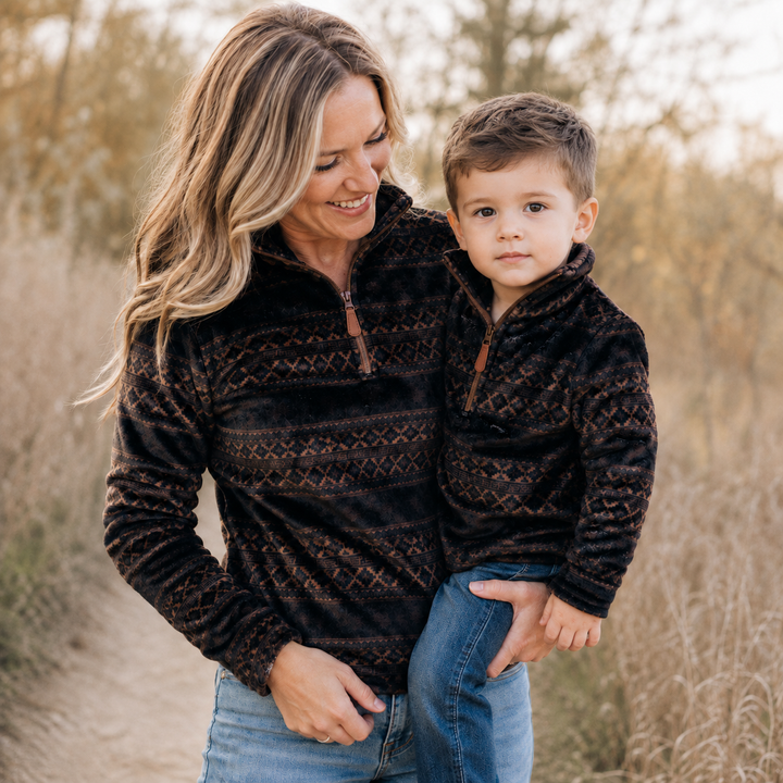 Brown Sherpa Aztec Mommy & Me Sweaters- Mom & Son