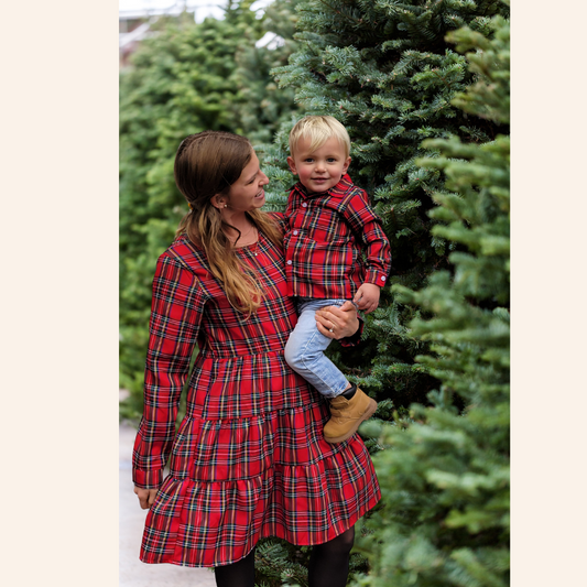 Christmas Red Tartan Family Matching- Mom & Son