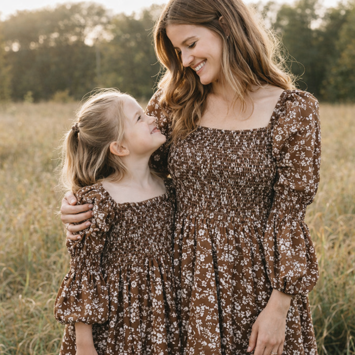 Dainty Brown Floral Mommy & Me Dresses