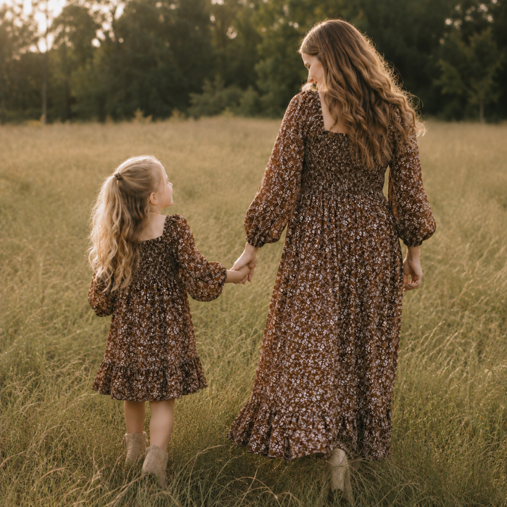 Dainty Brown Floral Mommy & Me Dresses