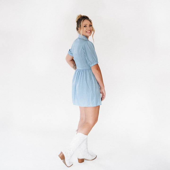 Shimmer Button Down Drop Waist Dress - Women - HAHA MAMA Clothing