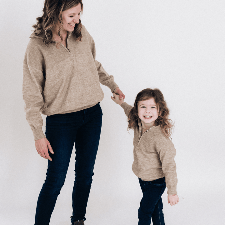 Quarter Zip Sweater Sand - Child - HAHA MAMA Clothing