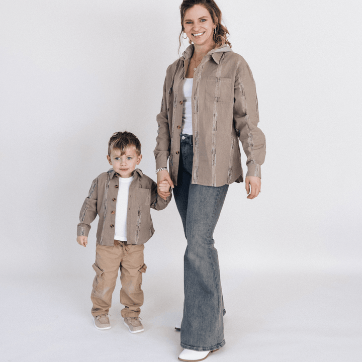Hooded Gray Embroidered Mommy & Son Jackets - HAHA MAMA Clothing