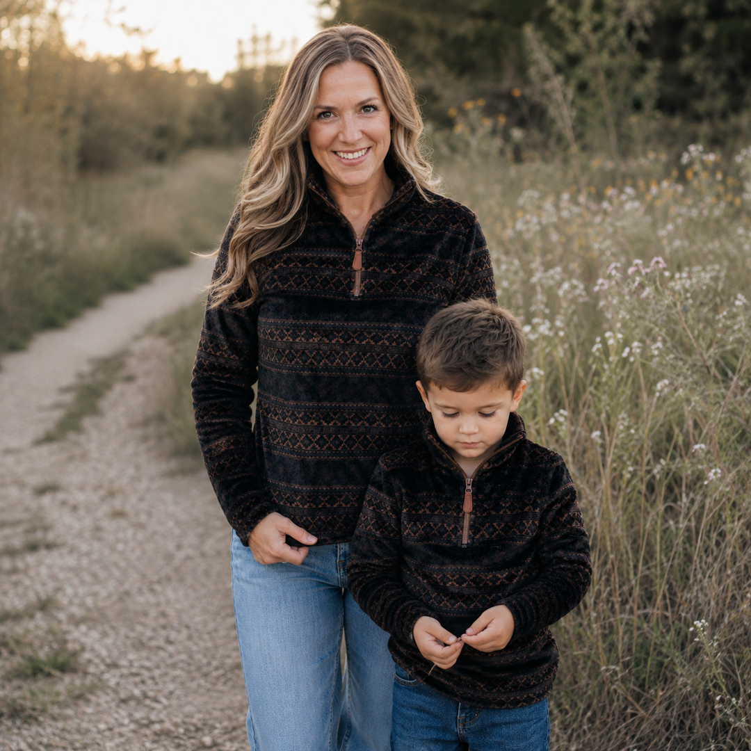 Brown Sherpa Aztec Mommy & Me Sweaters- Mom & Son