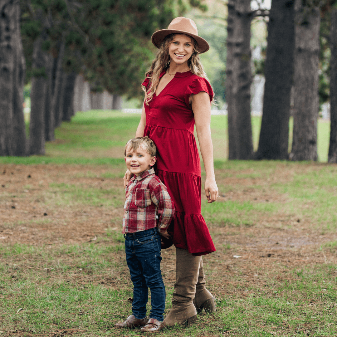 Scarlet Red Wine Knee-Length Dress - Women - HAHA MAMA Clothing