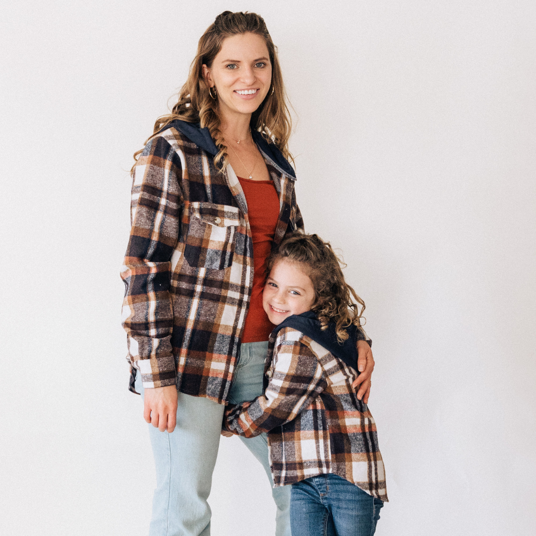Jacket Mom And Daughter Matching Plaid Shirts Linen Cotton Family