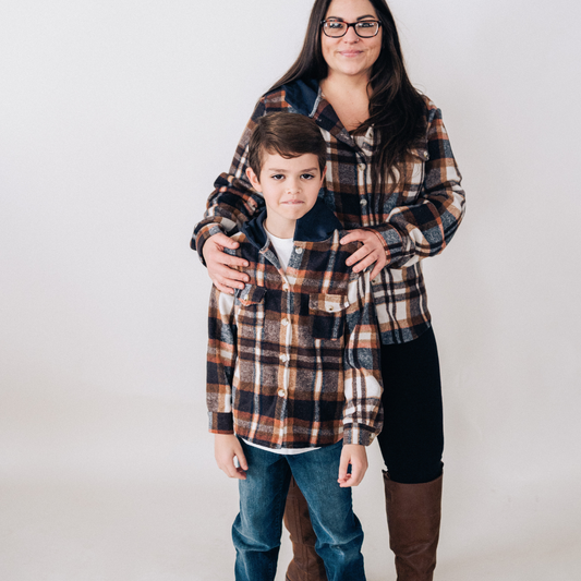 Navy & Copper Flannel- Mom & Son