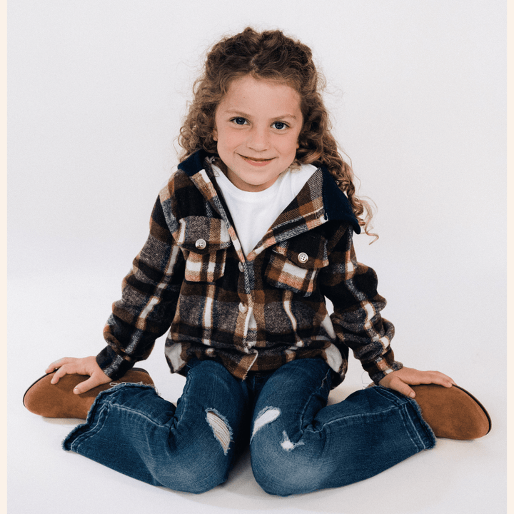 Navy Copper Plaid Flannel - Child - HAHA MAMA Clothing