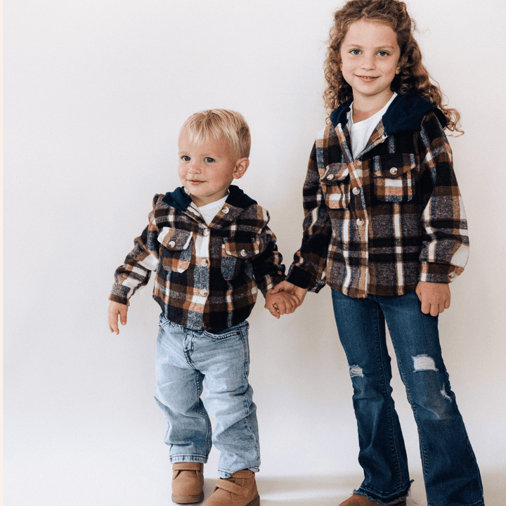 Navy Copper Plaid Flannel - Child - HAHA MAMA Clothing