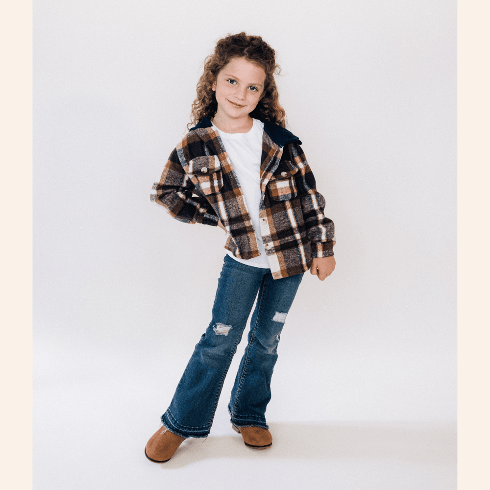 Navy Copper Plaid Flannel - Child - HAHA MAMA Clothing