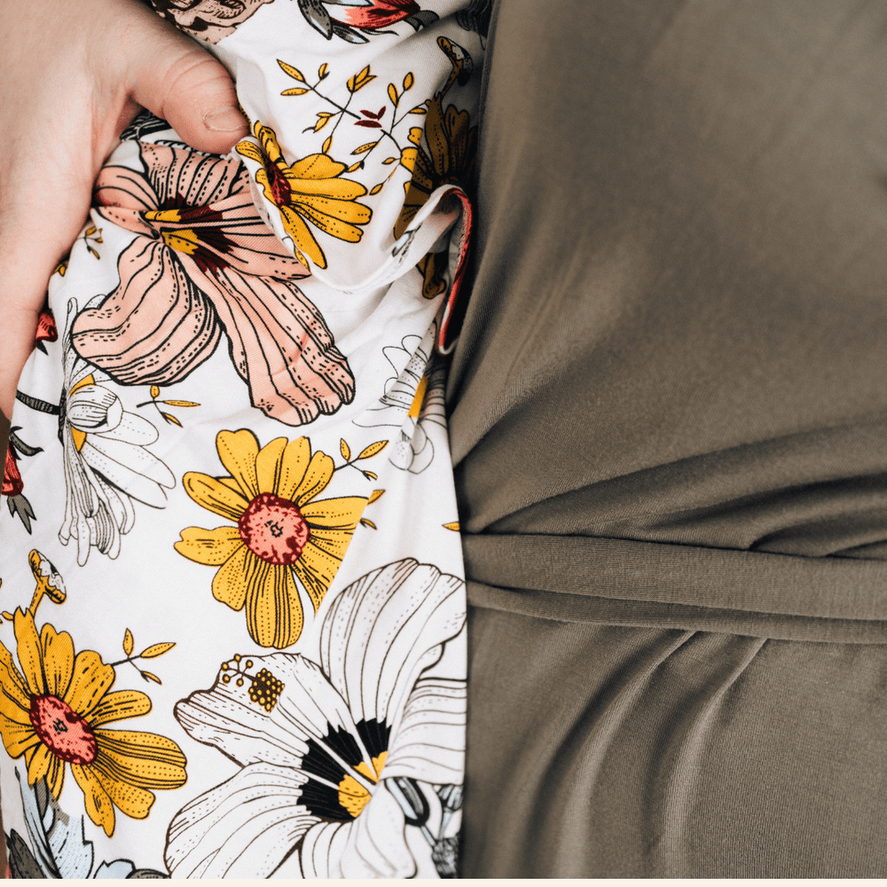 Sage Green Maternity Delivery Gown & Vintage Floral Swaddle - HAHA MAMA Clothing