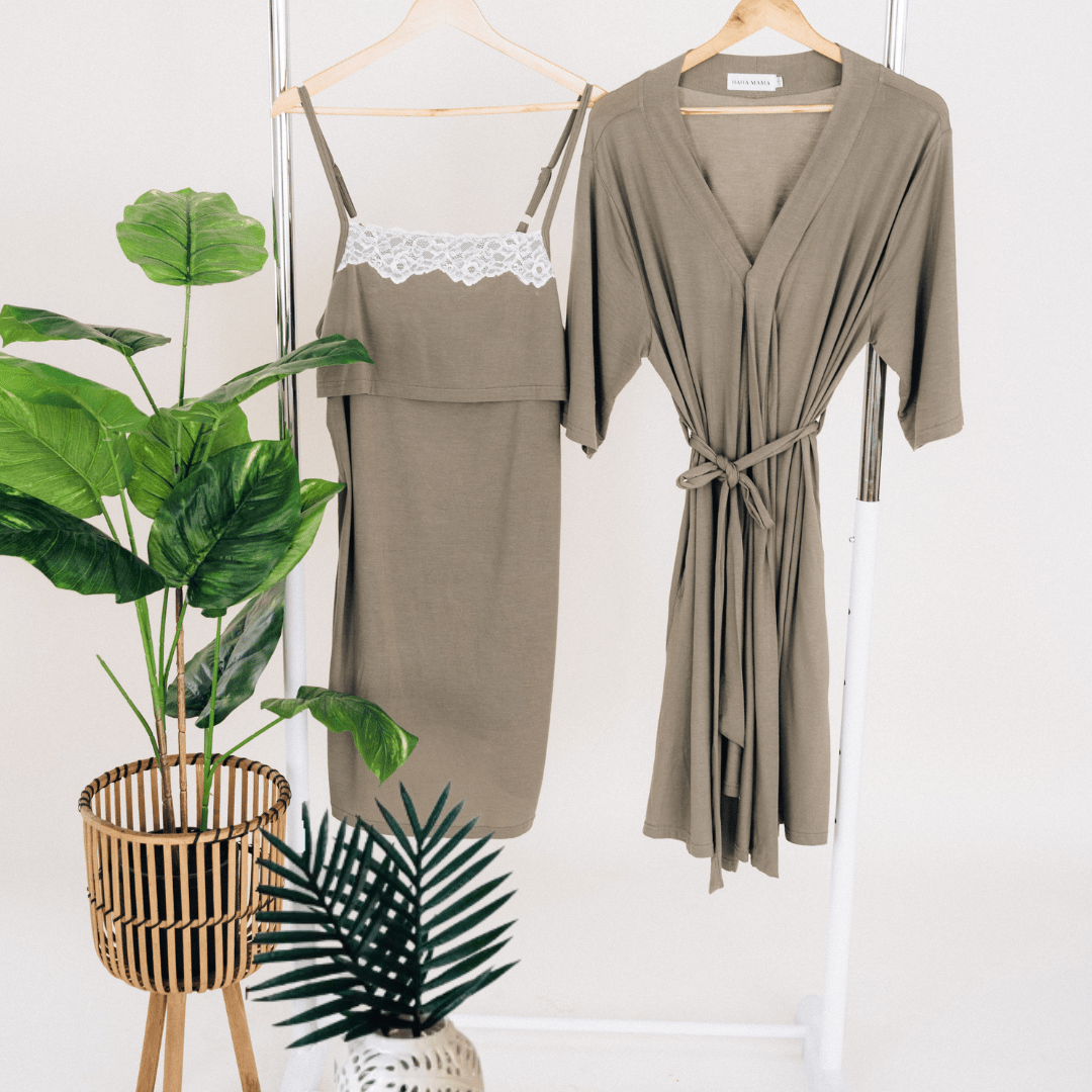 Sage Green Maternity Delivery Gown & Matching Swaddle - HAHA MAMA Clothing