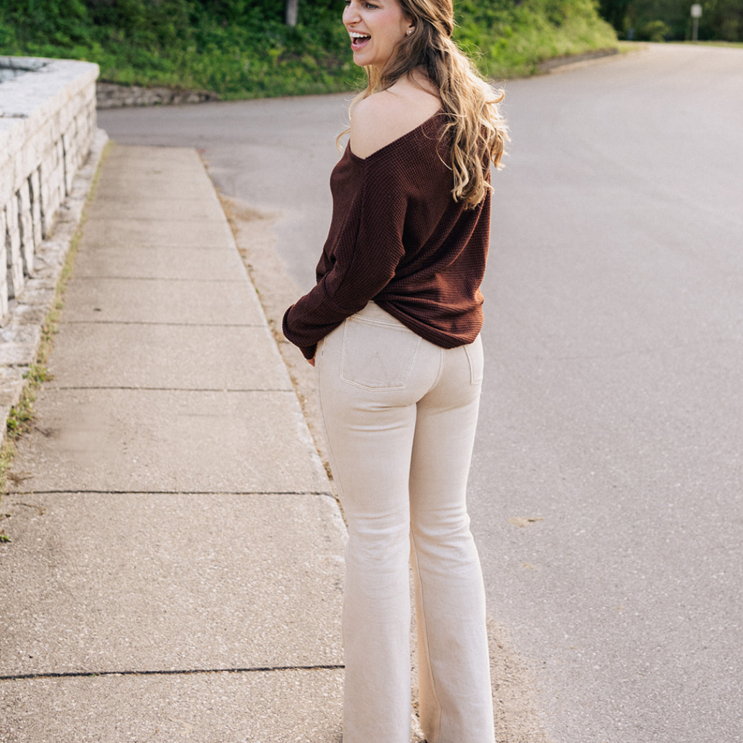 Coffee Brown Wide Collar Knit Sweater