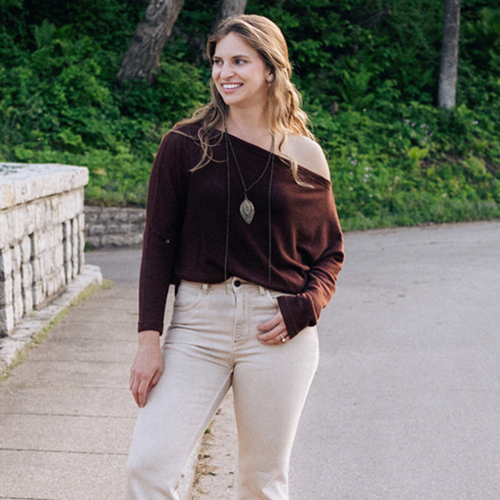 Coffee Brown Wide Collar Knit Sweater