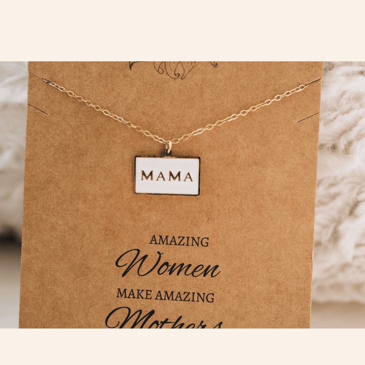 Mama Pendant with White and Gold Necklace - HAHA MAMA Clothing