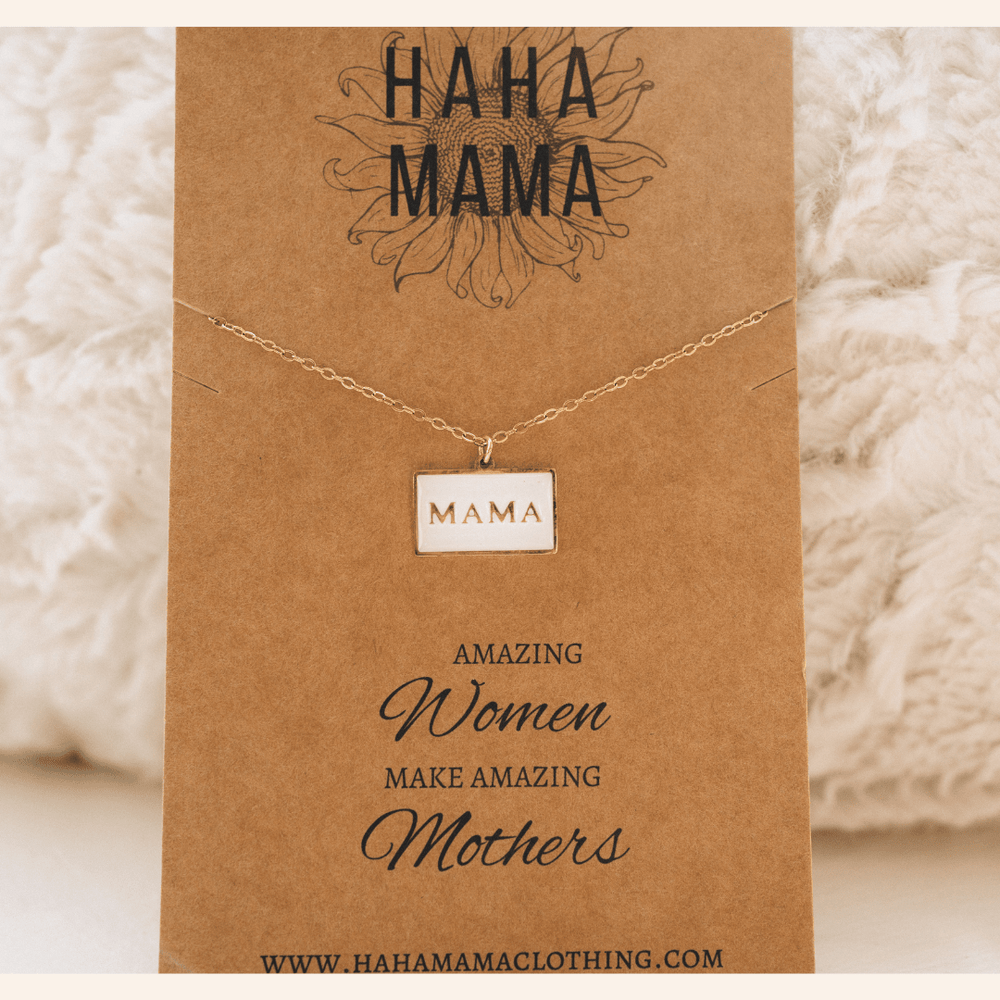 Mama Pendant with White and Gold Necklace - HAHA MAMA Clothing