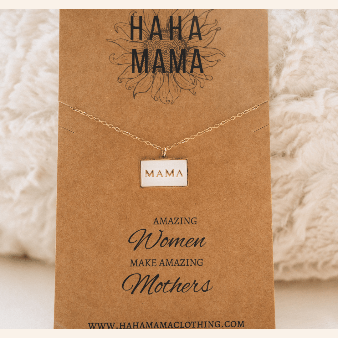 Mama Pendant with White and Gold Necklace - HAHA MAMA Clothing