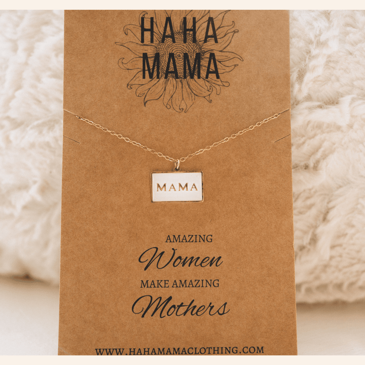 Mama Pendant with White and Gold Necklace - HAHA MAMA Clothing