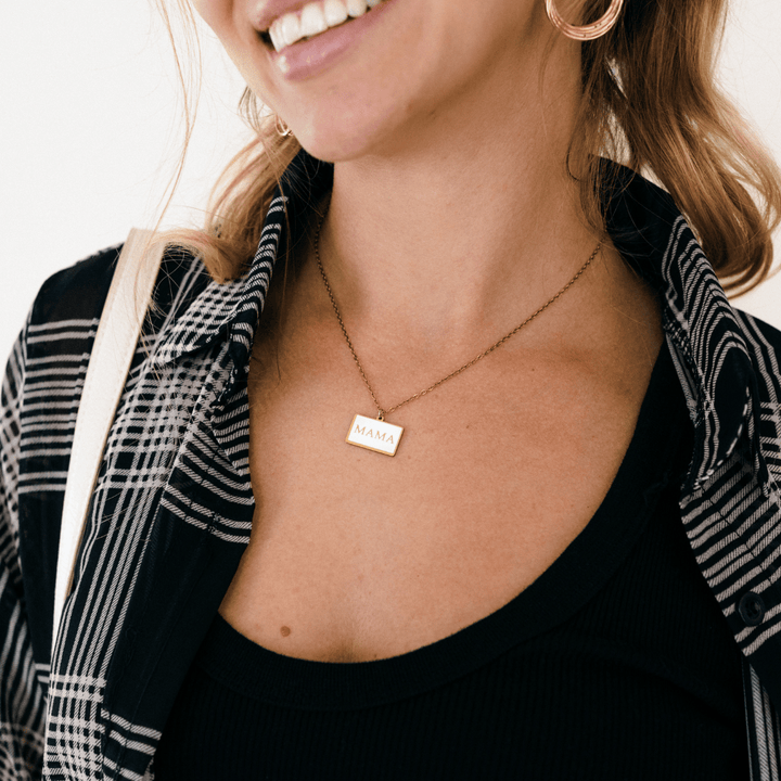 Mama Pendant with White and Gold Necklace - HAHA MAMA Clothing