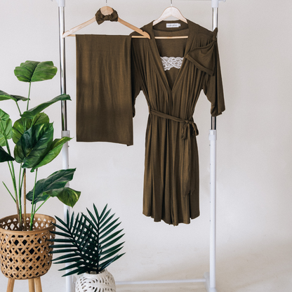 Olive Green Maternity Delivery Gown & Matching Swaddle