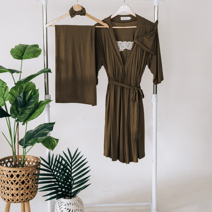 Olive Green Maternity Delivery Gown & Matching Swaddle - HAHA MAMA Clothing