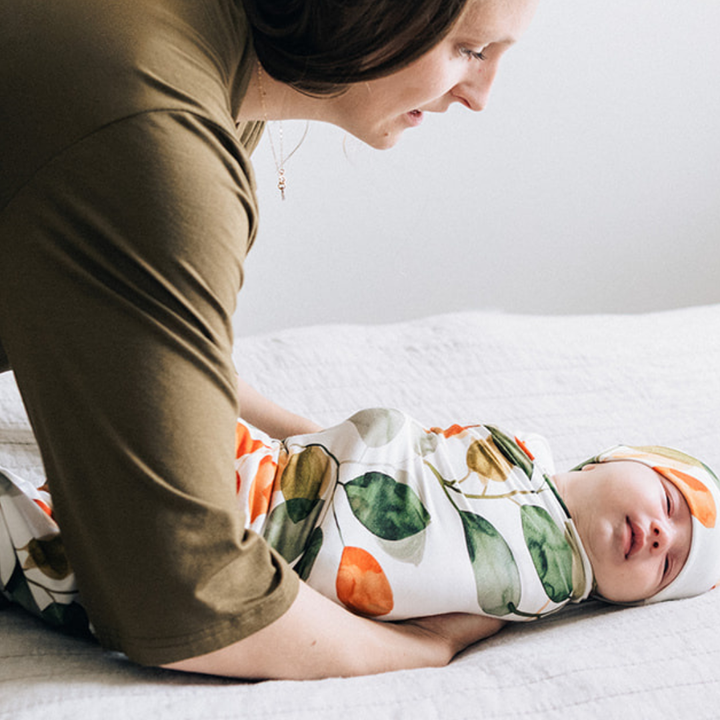 Olive Green Maternity Delivery Gown & Leafy Swaddle