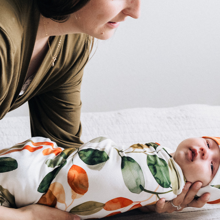 Olive Green Maternity Delivery Gown & Leafy Swaddle