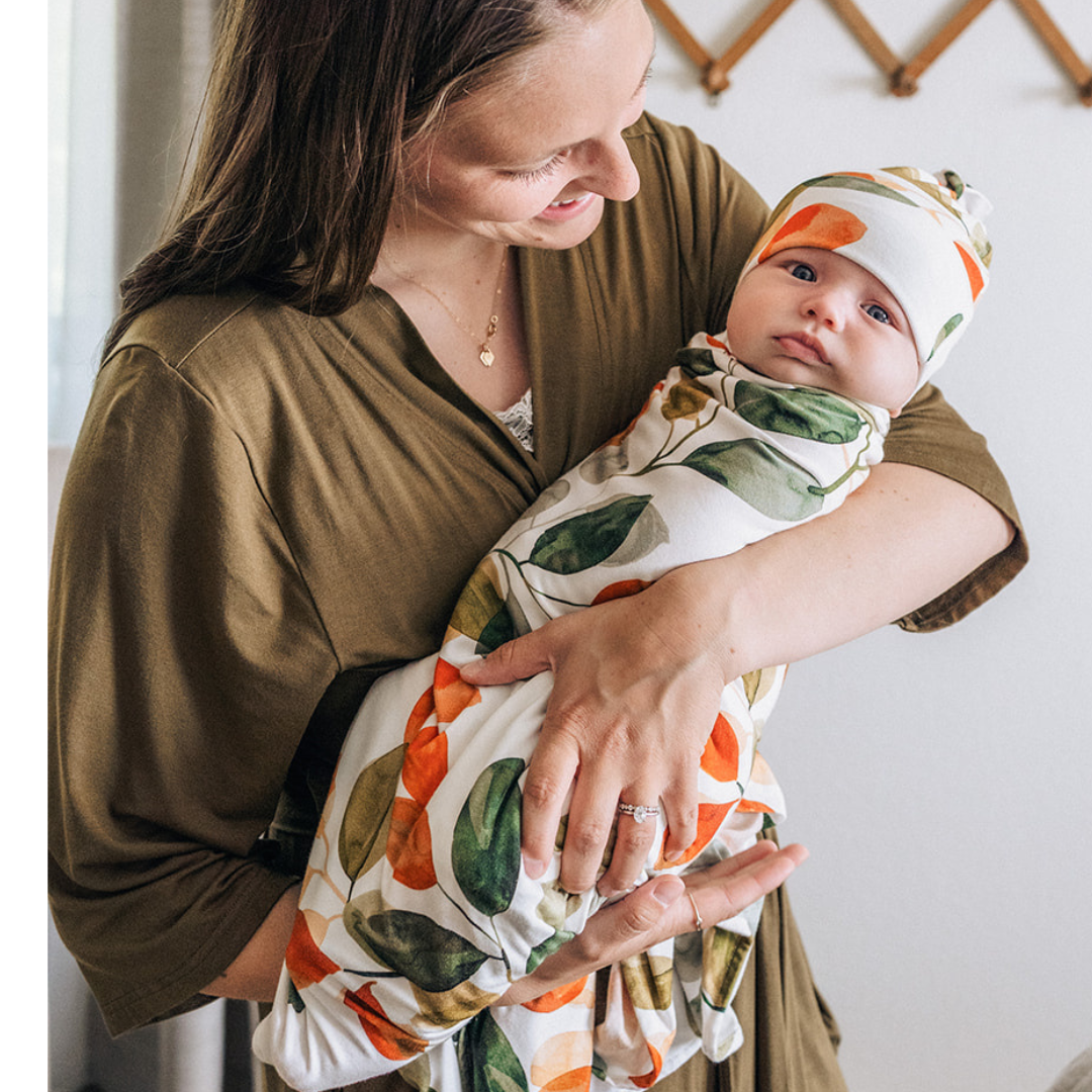 Olive Green Maternity Delivery Gown & Leafy Swaddle