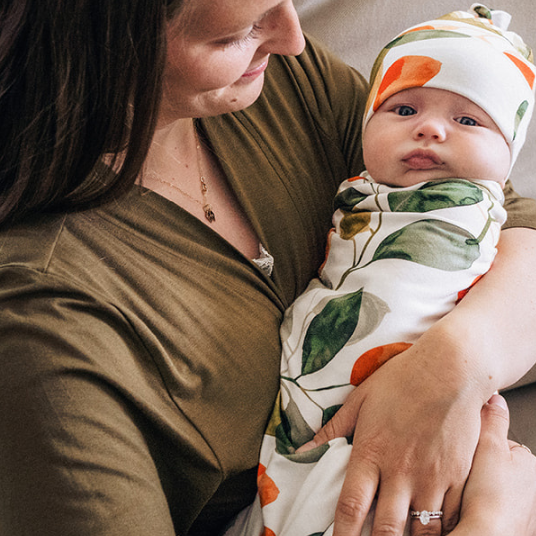 Olive Green Maternity Delivery Gown & Leafy Swaddle
