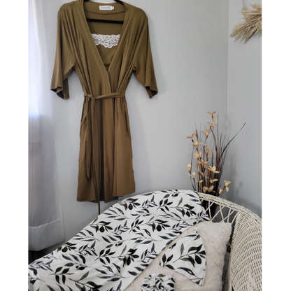 Olive Green Maternity Delivery Gown & Leafy Vine Swaddle
