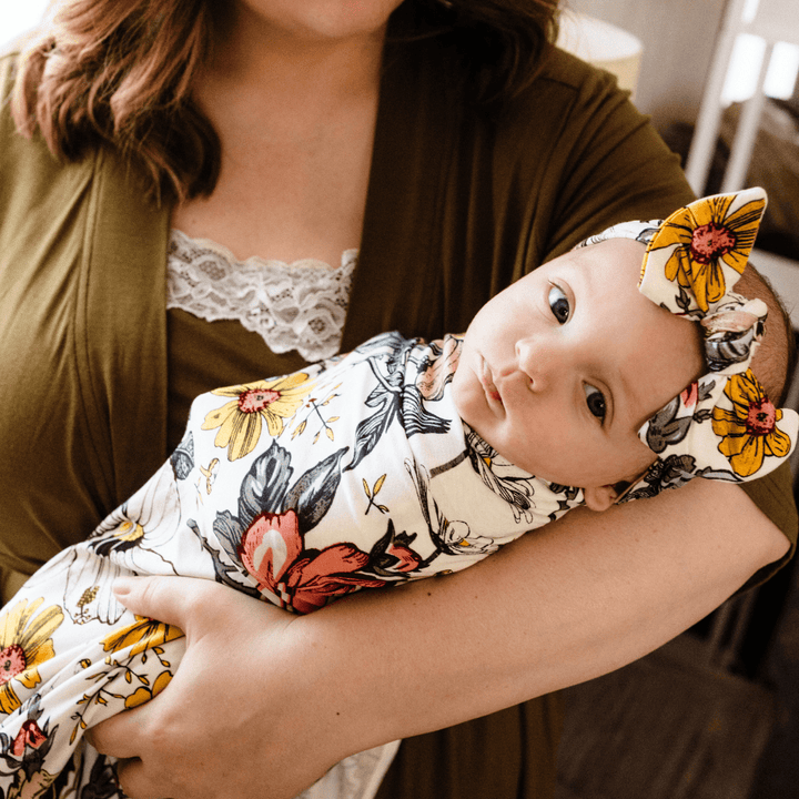 Olive Green Maternity Delivery Gown & Vintage Floral Swaddle - HAHA MAMA Clothing