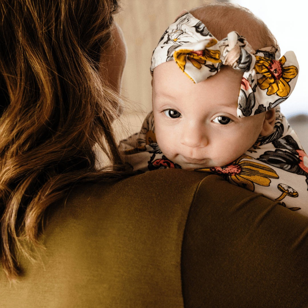 Olive Green Maternity Delivery Gown & Vintage Floral Swaddle - HAHA MAMA Clothing
