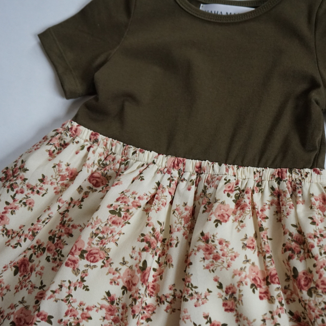 Olive Green Floral Dress - Child