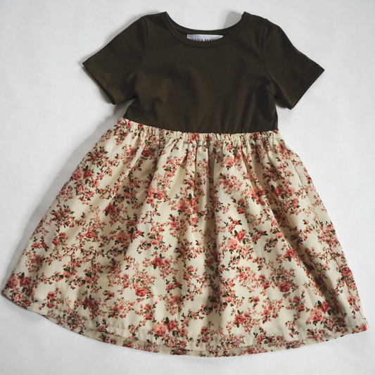 Olive Green Floral Dress - Child