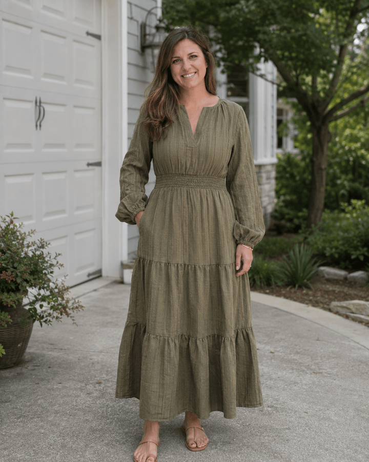 Olive Green Long Sleeve Maxi Dress - Women - HAHA MAMA Clothing