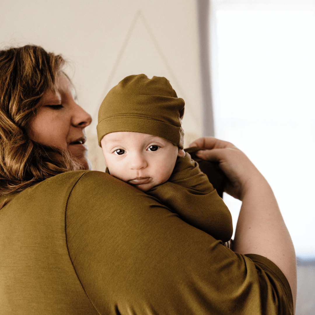 Olive Green Maternity Delivery Gown & Matching Swaddle - HAHA MAMA Clothing