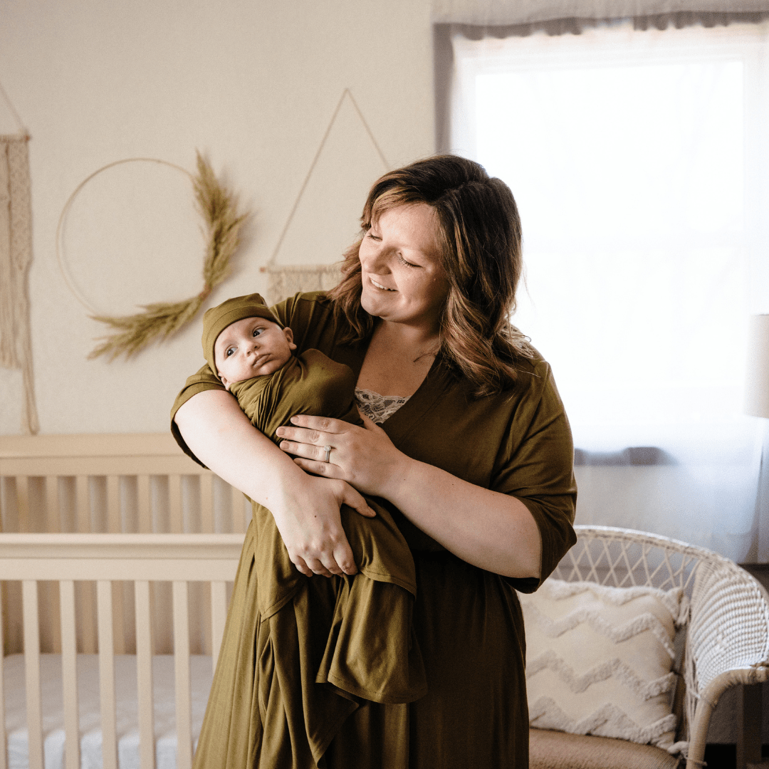 Olive Green Maternity Delivery Gown & Matching Swaddle - HAHA MAMA Clothing