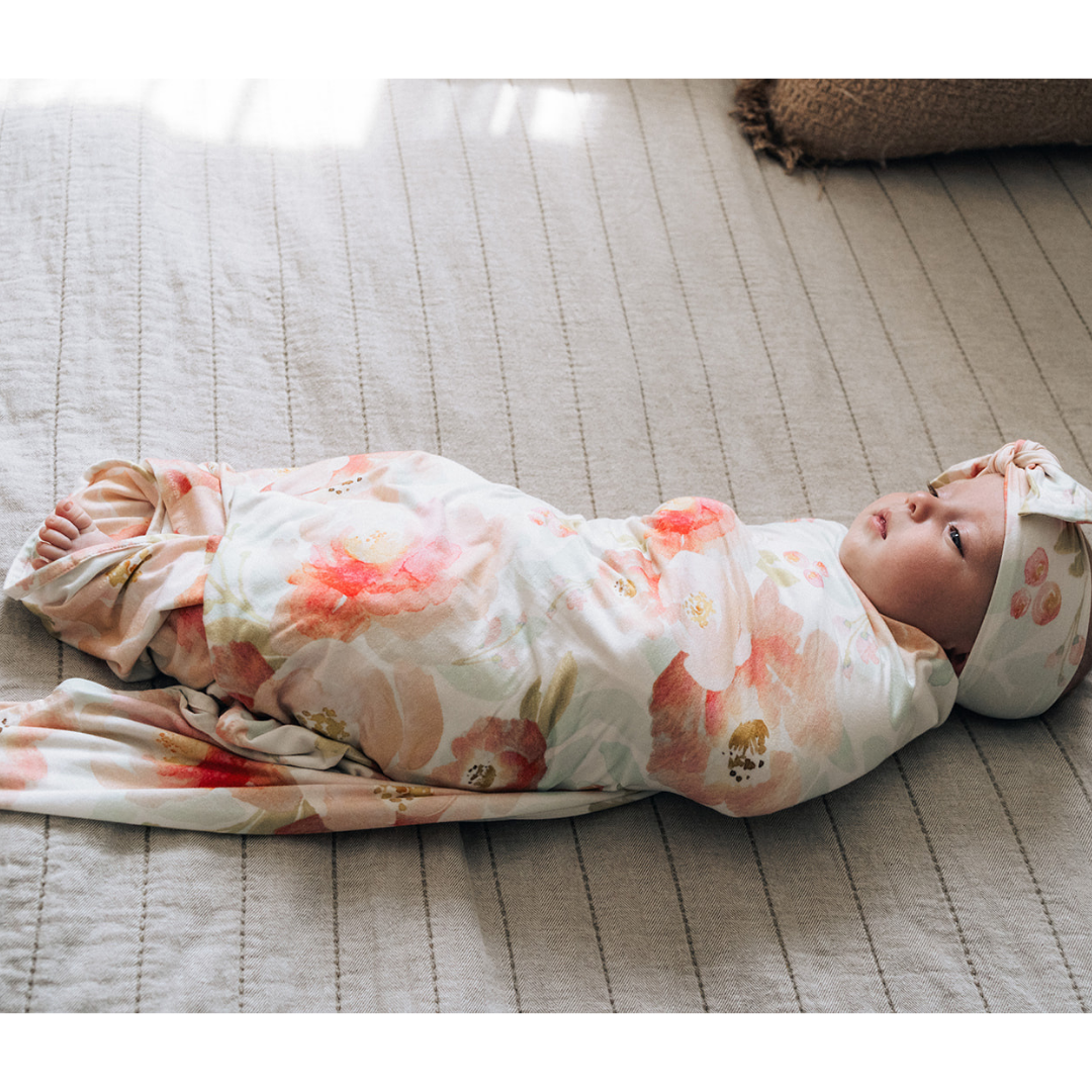 Blush Pink Maternity Delivery Gown & Floral Swaddle