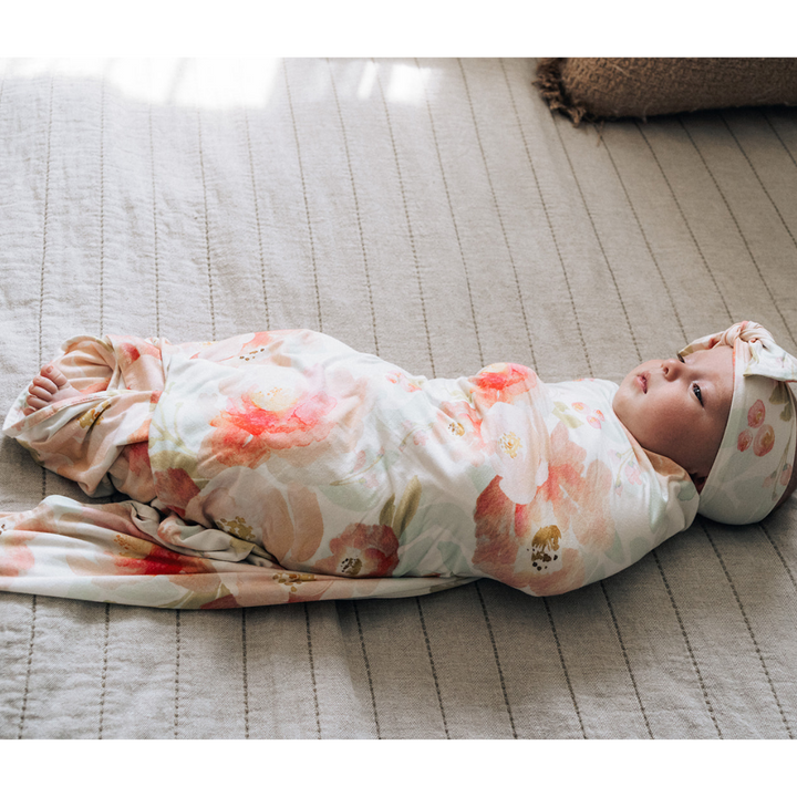 Blush Pink Maternity Delivery Gown & Floral Swaddle