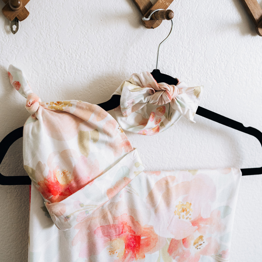 Blush Pink Maternity Delivery Gown & Floral Swaddle